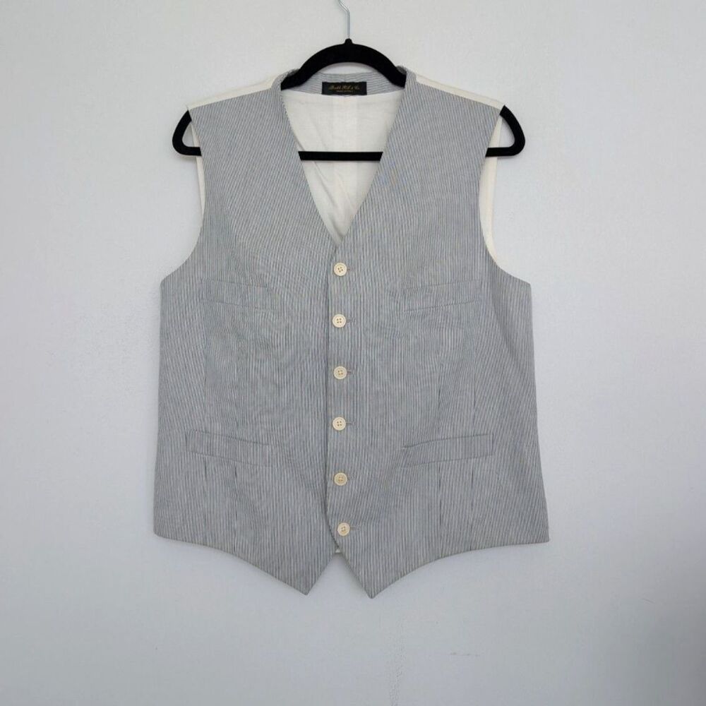 RRL Double RL Pinstripe Seersucker Button Up Gilet Vest Sz 42R Made in Italy